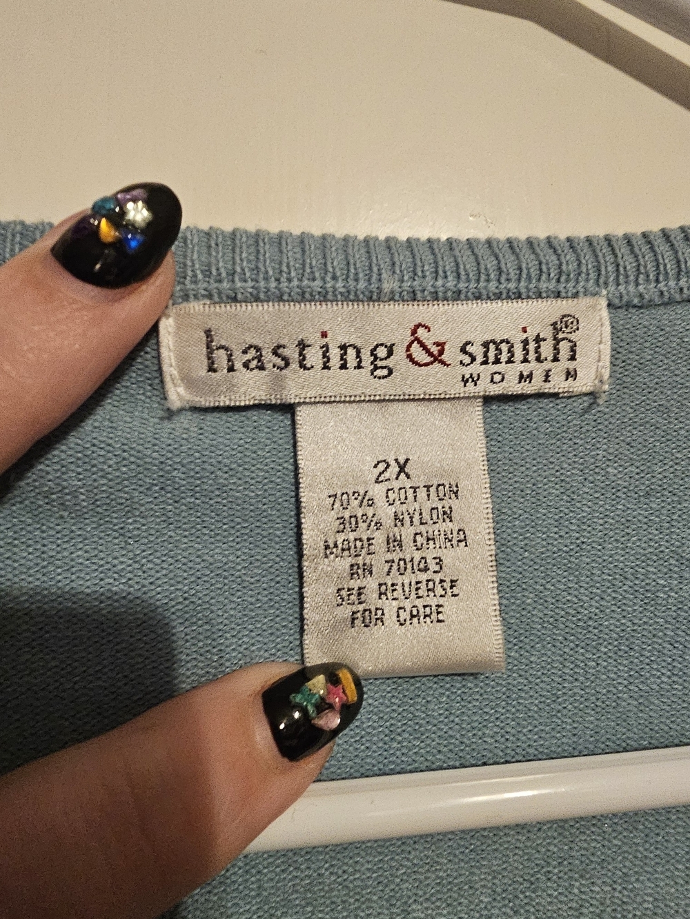 Embroidered Powder Blue Button-Front Cardigan - Picture 4 of 4
